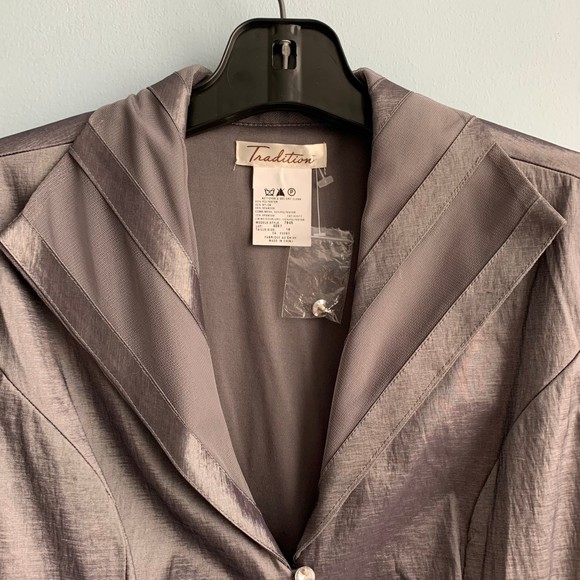 Vintage Tradition Sears Silver Gray Mesh Blouse Rhinestone Button Up Size 18 - Picture 11 of 13